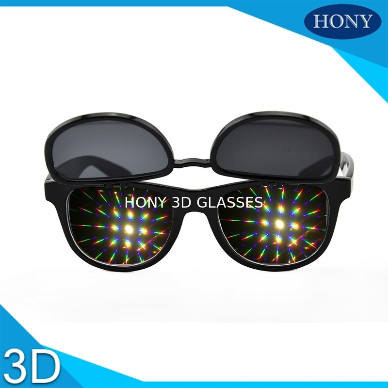 अद्भुत प्रकाश 3 डी डिफ्रैक्शन चश्मे डबल लेंस 3 डी आतिशबाजी चश्मा फ्लिप करें